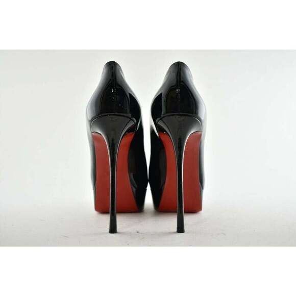 Christian Louboutin Fetish Peep 130 Black Patent Platform Sandal Heel Pump 40 - Picture 9 of 10